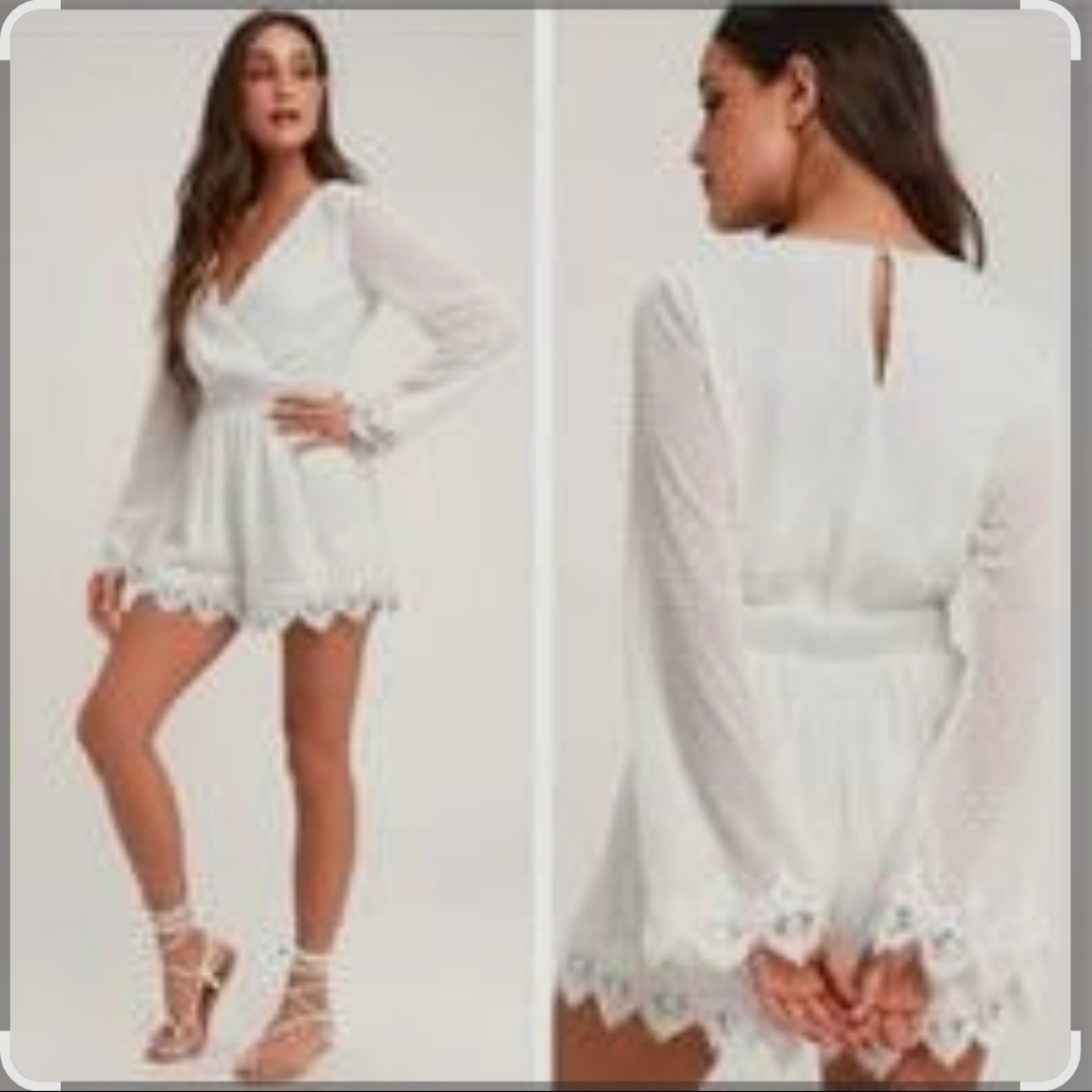Meadowlake White Swiss Dot Lace Bell Sleeve Romper